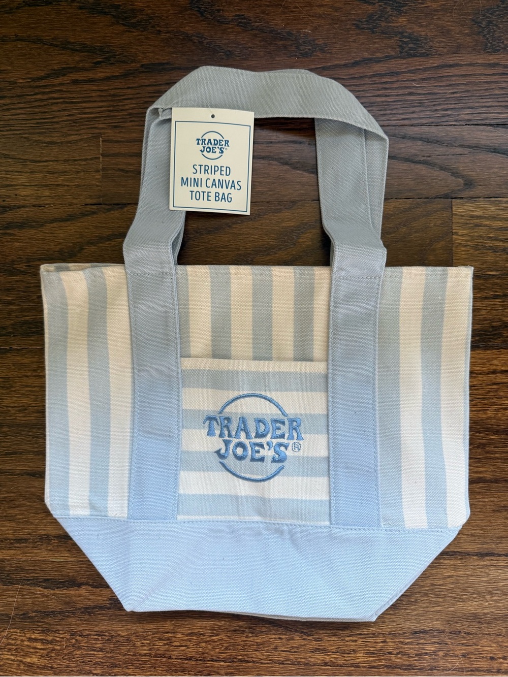 🪩TRADER JOES🪩 Light Blue & Cream Striped Mini Canvas Tote